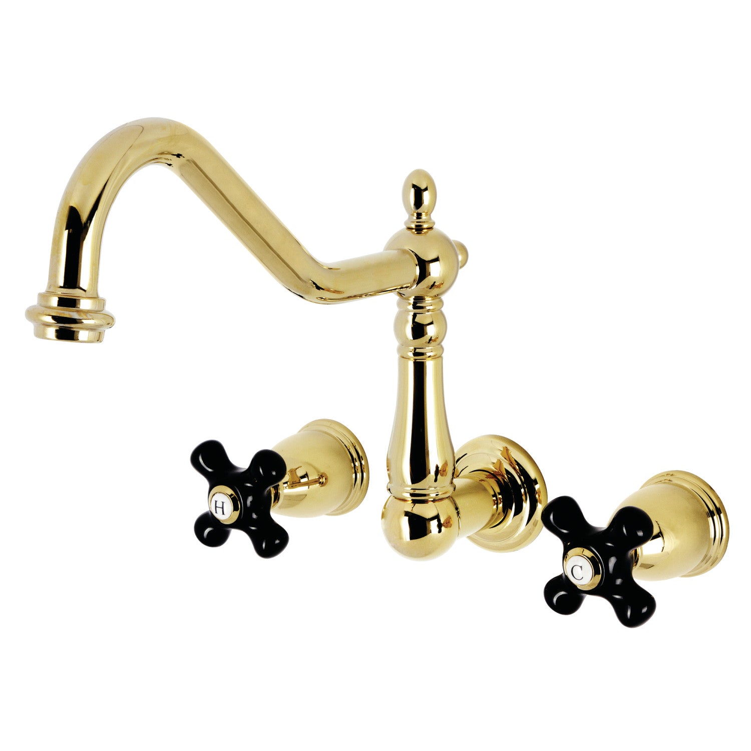 Kingston Heirloom KS1282PKX - Duchess Two-Handle 3-Hole Wall Mount Kitchen Faucet, Polished Brass — image 1